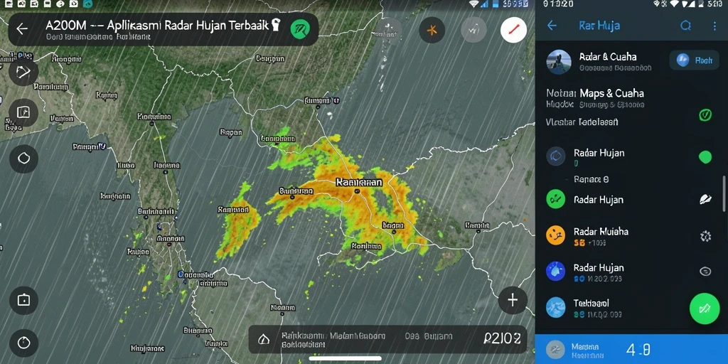 Tangkapan layar A200M menunjukkan peta radar hujan yang interaktif.