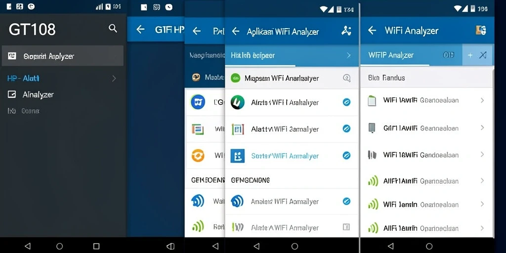 Screenshot antarmuka GT108 yang menampilkan fungsi WiFi Analyzer.