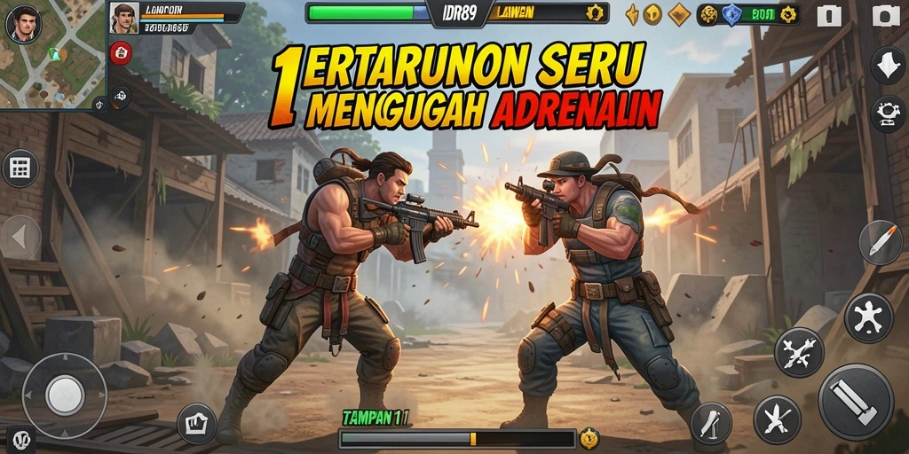 Screenshot menunjukkan aksi pertempuran seru dalam game Tempur 1 Lawan 1.