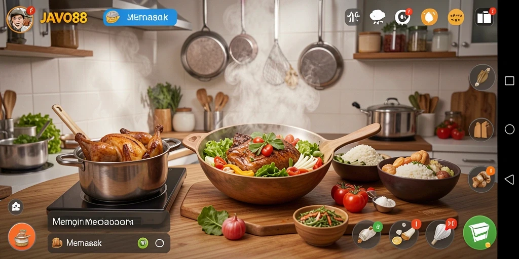 Tampilan antarmuka <strong>JAVO88</strong> yang modern dan interaktif dalam proses memasak.