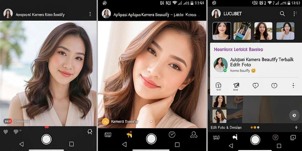Tampilan antarmuka LUCUBET saat mengedit foto dengan fitur Kamera Beautify yang menarik.