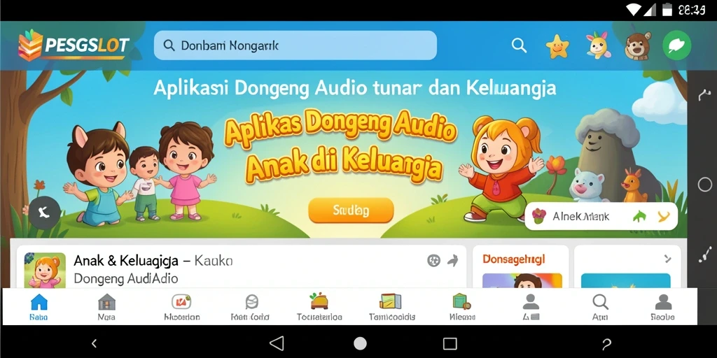 Screenshot utama PESGSLOT menampilkan antarmuka dongeng audio yang menarik.