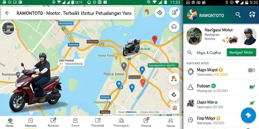 Antarmuka aplikasi RAWONTOTO untuk navigasi motor yang intuitif.