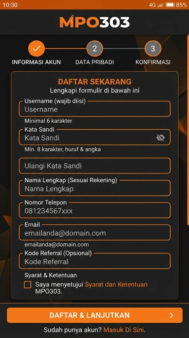 Cara Mudah Membuat Akun mpo303 untuk Android